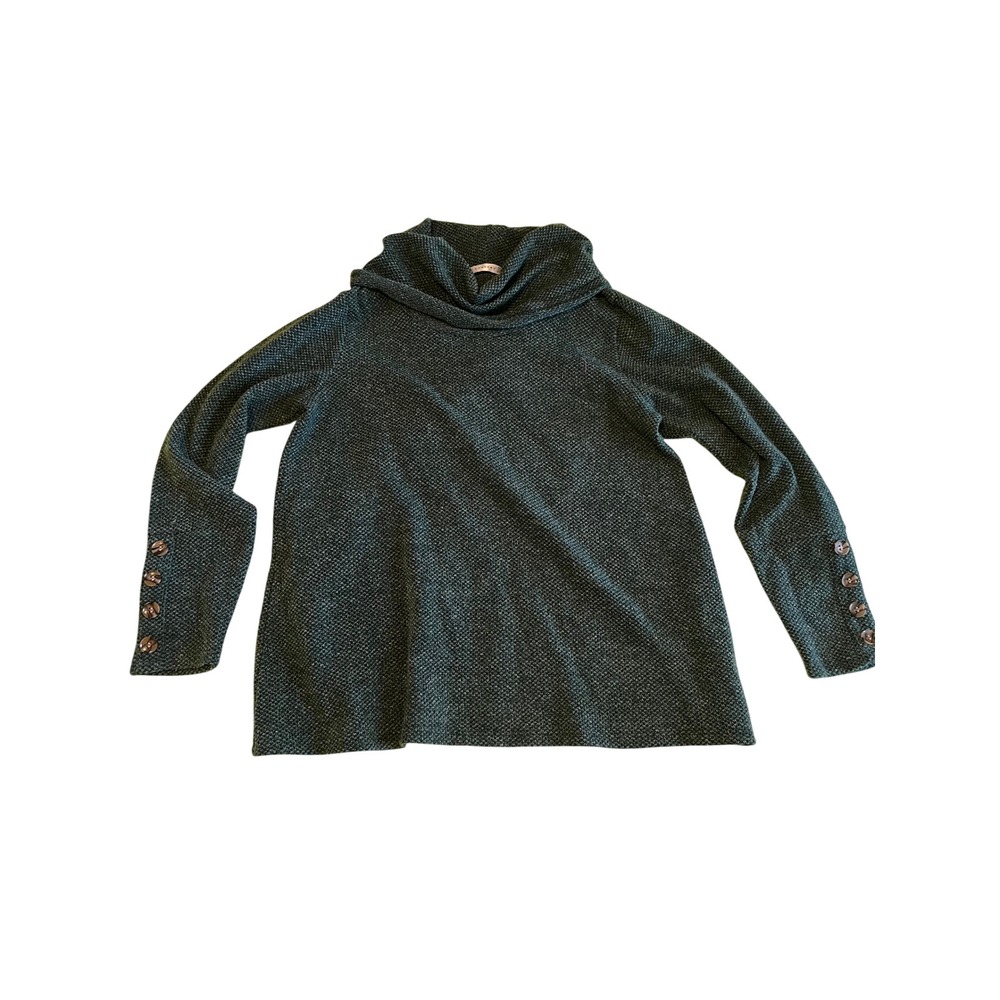 retrology Cowl Neck Textured Tunic Sweater Women's M/M Green‎ Button Sleeve